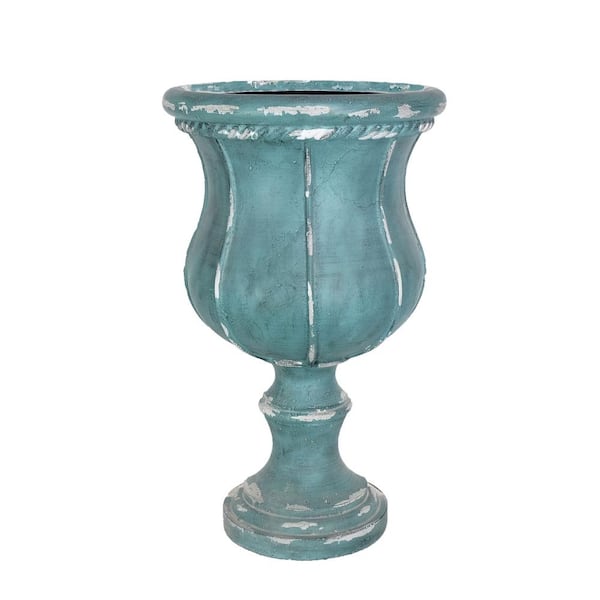 MPG 26.5 in. H. Chipped-Off French Blue Cast Stone Fiberglass Entrance Urn