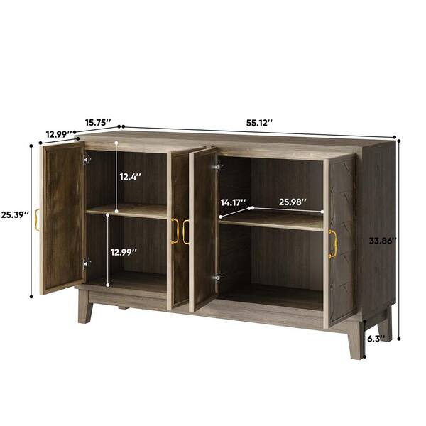 55.12 in. W x 15.75 in. D x 33.86 in. H Brown Linen Cabinet with 4