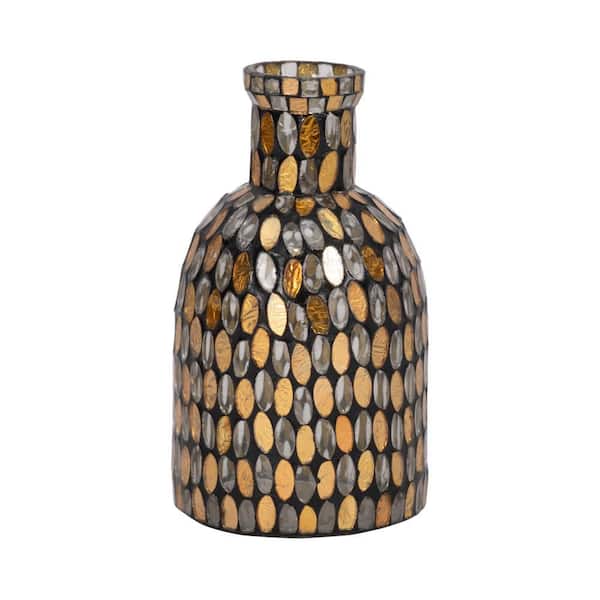 8 in. Bronze/Copper Glass Round Mosaic Detailing Decorative Vase