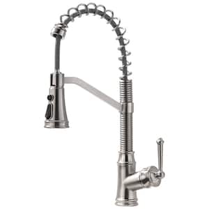 Single Handle Commercial Pull Down Sprayer Kitchen Faucet Brass Single Hole Modern Sink Basin Taps in Brushed Nickel