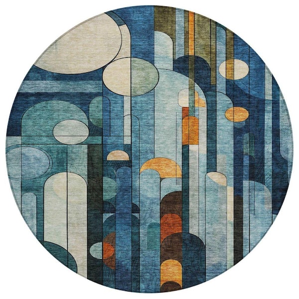 Chantille Machine Washable Indoor/Outdoor Abstract ACN1125 Blue 8 ft. x 8 ft. Area Rug