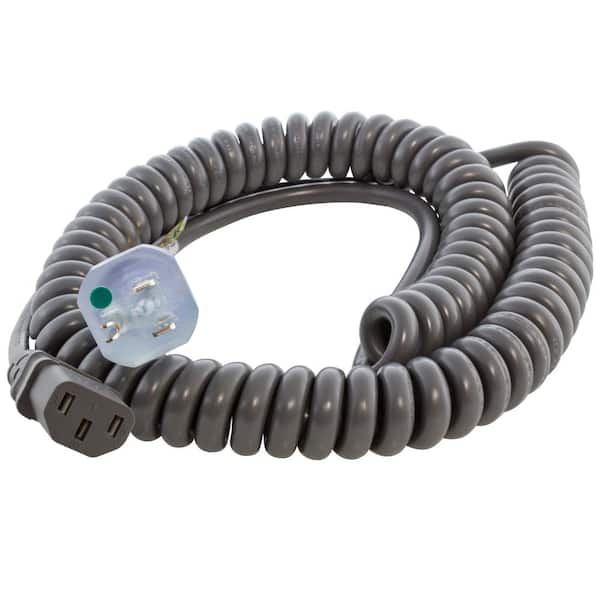 AC WORKS Up to 10 ft. 10 Amp 18/3 Coiled Medical Grade Power Cord with C13 Connector