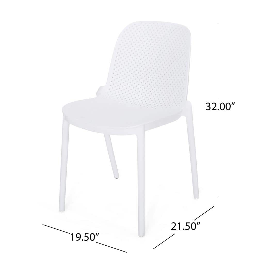 White Plastic Armless Stackable Dining Chairs, Set of 2