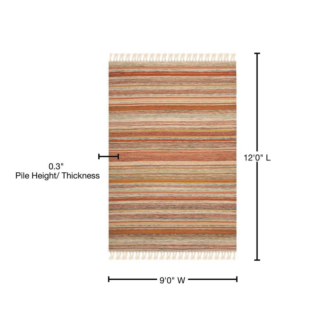 Ivory and Multicolor Striped Wool 9' x 12' Flatweave Area Rug