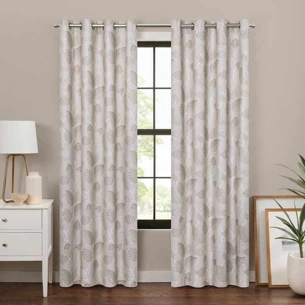 Eclipse Larissa Leaf Linen Polyester Botanical 50 in. W x 63 in. L Grommet 100% Blackout Curtain (Single Panel)