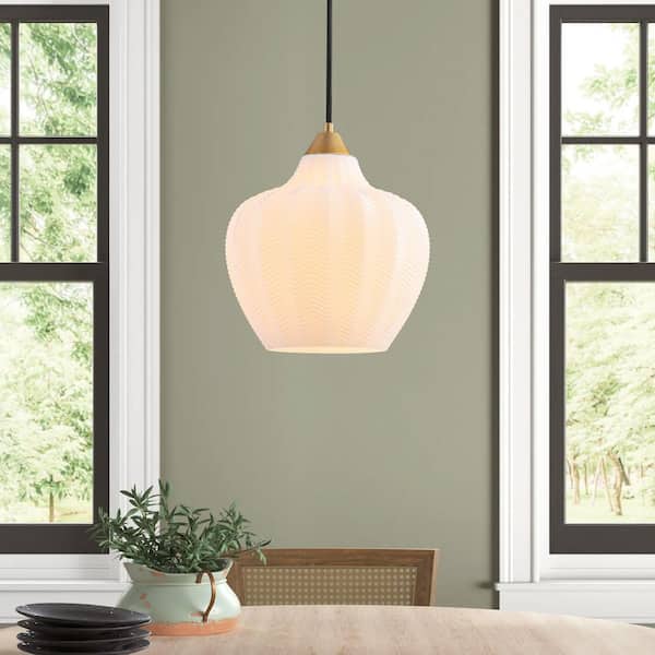 Alice 1-Light Modern Brushed Gold Textured Frosted Glass Pendant Island Lighting