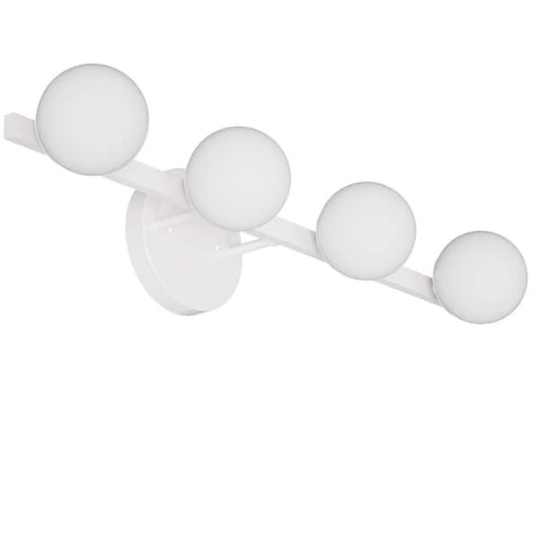 26in 4 Light Globe Bathroom Vanity Light, White Bathroom Light Fixtures with 4 PC Waterproof Shades G9 Bulbs included