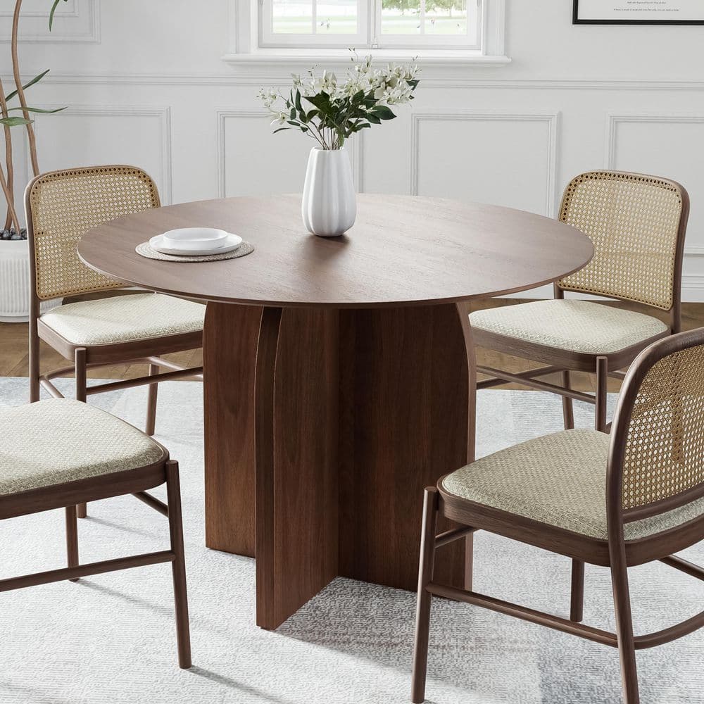 Lirago Modern Farmhouse Round Solid Walnut Wood 42 in. Arched Cross ...
