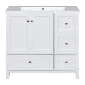 36 in. W x 18 in. D x 34 in. H Modern Freestanding Vanity with Top Bath Vanity with Marble Top in White