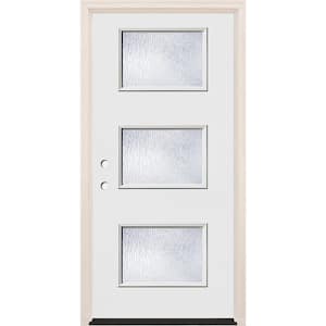 36 in. x 80 in. Right-Hand/Inswing 3 Lite Rain Glass Unfinished Fiberglass Prehung Front Door with 6-9/16 in. Frame