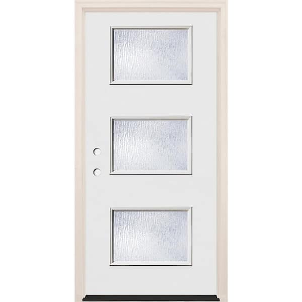 Builders Choice 36 in. x 80 in. Right-Hand/Inswing 3 Lite Rain Glass Unfinished Fiberglass Prehung Front Door with 6-9/16 in. Frame