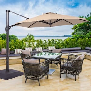 11 ft. Aluminum Cantilever Patio Offset Umbrella Outdoor with a Base in Sand