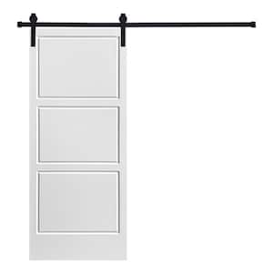 Modern 3 Panel Designed 80 in. x 28 in. MDF Panel White Painted Sliding Barn Door with Hardware Kit