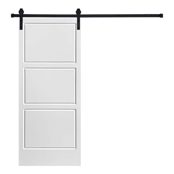 AIOPOP HOME Modern 3-Panel Designed 80 in. x 24 in. MDF Panel White Painted Sliding Barn Door with Hardware Kit