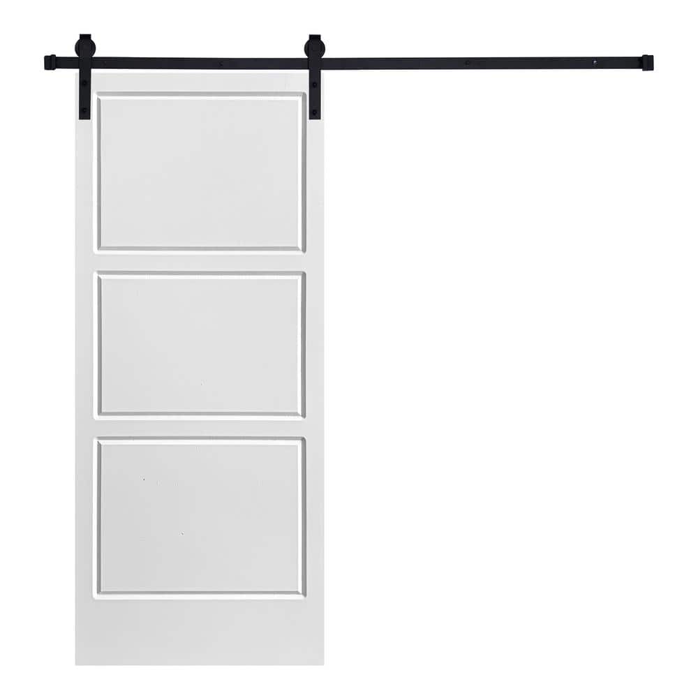 Modern 3-Panel Designed 84 in. x 32 in. MDF Panel White Painted Sliding Barn Door with Hardware Kit price history on PriceWatchPro