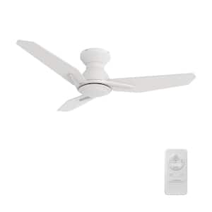 Deville 44 in. Indoor Matte White 10-Speed DC Motor Flush Mount Ceiling Fan with Remote for Bedroom or Living Room