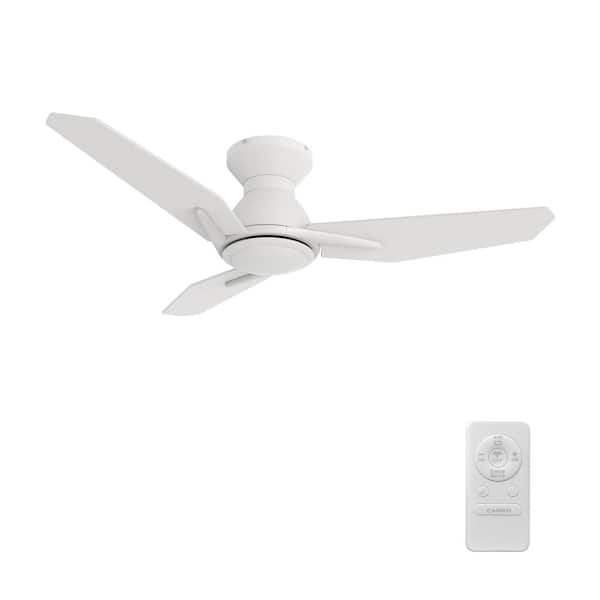 CARRO Deville 44 in. Indoor Matte White 10-Speed DC Motor Flush Mount Ceiling Fan with Remote for Bedroom or Living Room