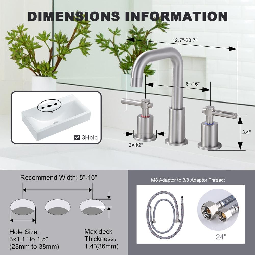 Brushed Nickel 8-Inch Widespread Double Handle Bathroom Faucet