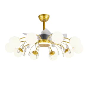 49in. 12-Light Gold LED Ceiling Fan with Light and Remote, Indoor Modern Chandelier Ceiling Fan with Starry Pattern
