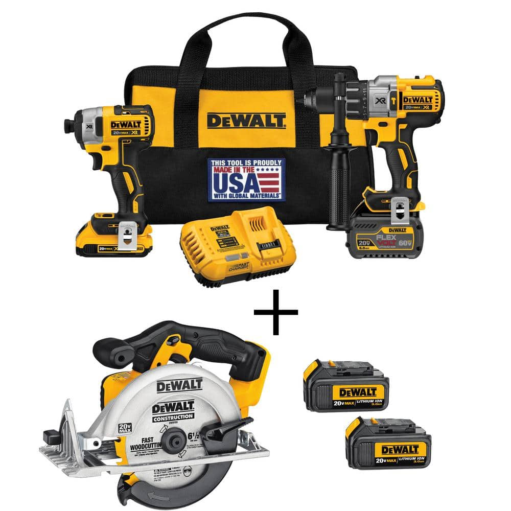 DEWALT 20V MAX Cordless Combo Kit, Circ Saw, (1) FLEXVOLT 6.0Ah Battery ...