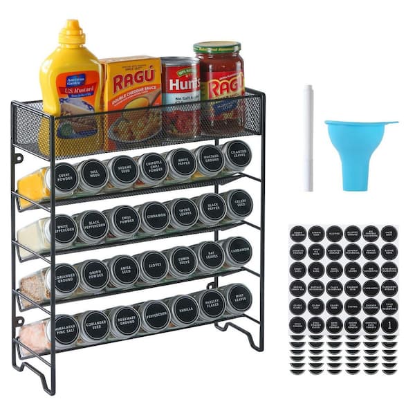 4.7 in. D x 13 in. W x 15 in. H Spice Rack Organizer with 28 Spice Jar for Cabinet Countertop Pantry Cupboard Silver