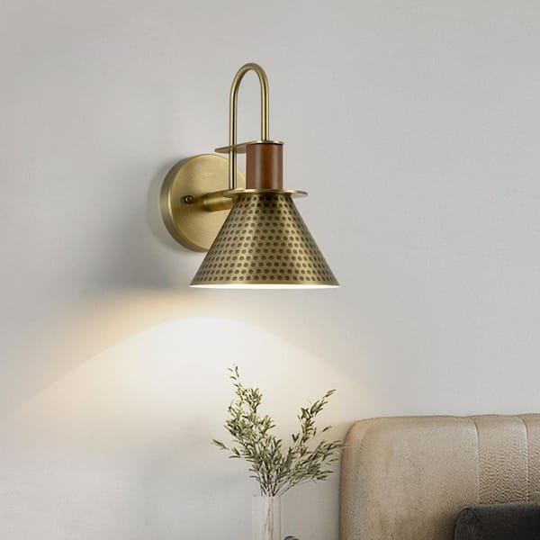 Y'INSP 6.89 in. 1 Light Antique Bronze Industrial Wall Sconce Vanity Light Gooseneck Barn Wall Lamp with Hammered Metal Shade