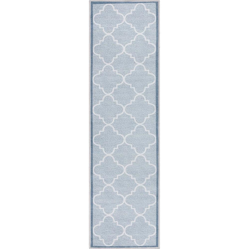 Gray and White Synthetic Trellis 2' x 7' Runner Rug