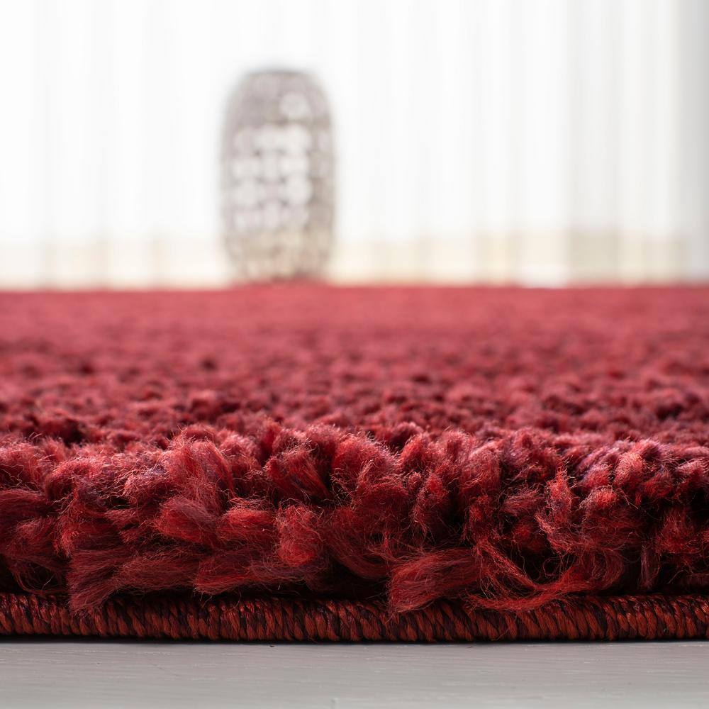 Burgundy Hand-Knotted Shag Runner Rug, 2'3" x 6'