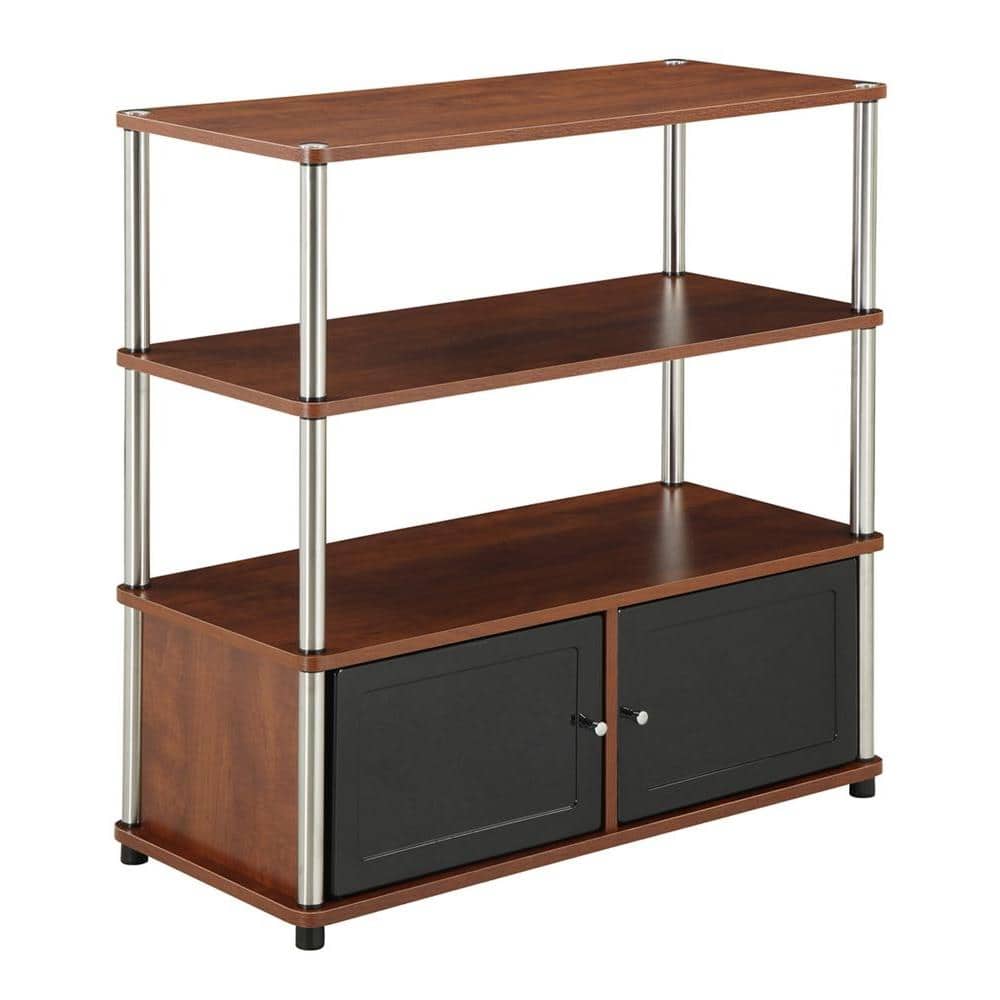 Cherry Transitional Highboy TV Stand with Cabinet and Shelves