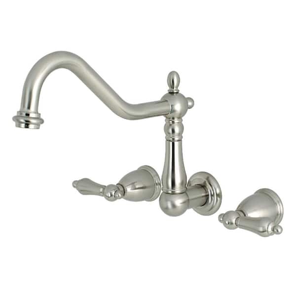 Kingston Brass Heritage 2-Handle Wall-Mount Standard Kitchen Faucet in Brushed Nickel