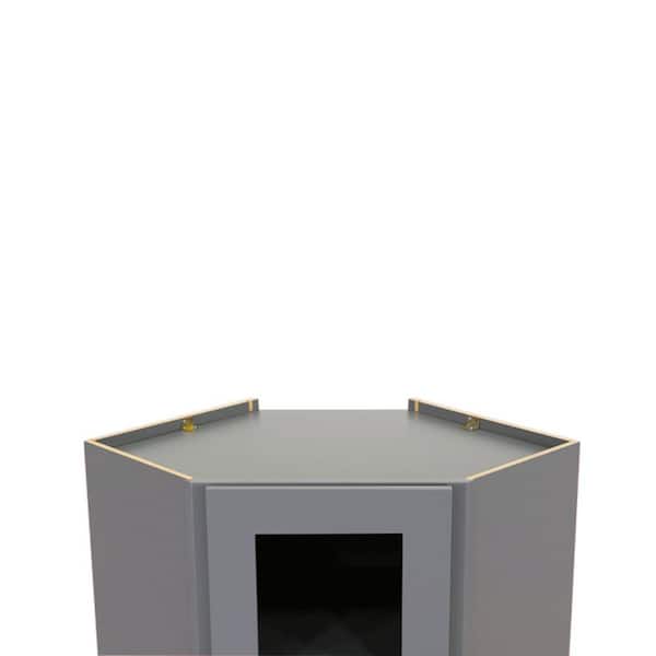LIFEART CABINETRY Lancaster Gray Plywood Shaker Stock Assembled Wall Diagonal Glass Door Kitchen Cabinet 24 in. W x 42 in. H x 12 in. D