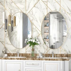 22 in. W x 30 in. H Large Oval Mirror Stainless Steel Framed Mirror Wall Mirrors Bathroom Vanity Mirror in Brushed Gold