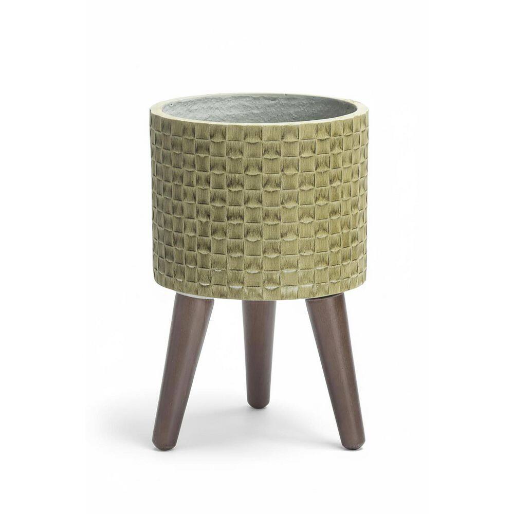 8 in. Fiberglass Distressed Olive Geometric Planter with Stand price history on PriceWatchPro