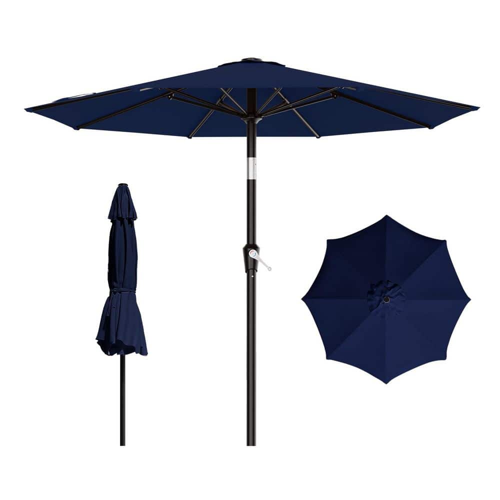 9 ft. Outdoor Patio Umbrella in Navy, Push Button Tilt and Crank, 8 Sturdy Ribs Market Umbrella for Garden and Poolside price history on PriceWatchPro