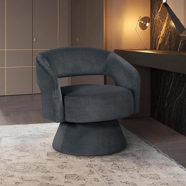 Laurie Dark Gray Velvet Upholstery Swivel Arm Chair