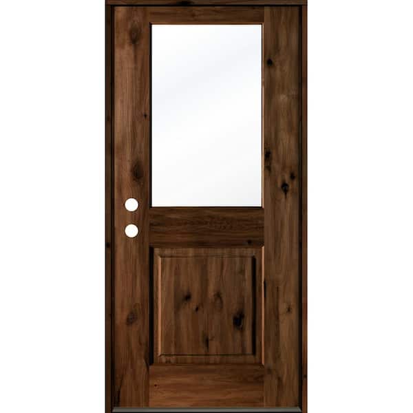 Krosswood Doors 32 in. x 80 in. Rustic Knotty Alder Wood Clear Glass Half-Lite Provincial Stain Right Hand Single Prehung Front Door