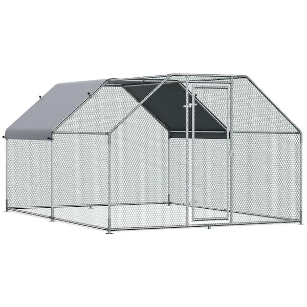 78 in. Large Chicken Coop Metal Run with Waterproof and Anti-UV Cover, Flat Shaped Walk-in Garden Fence Cage Hen House