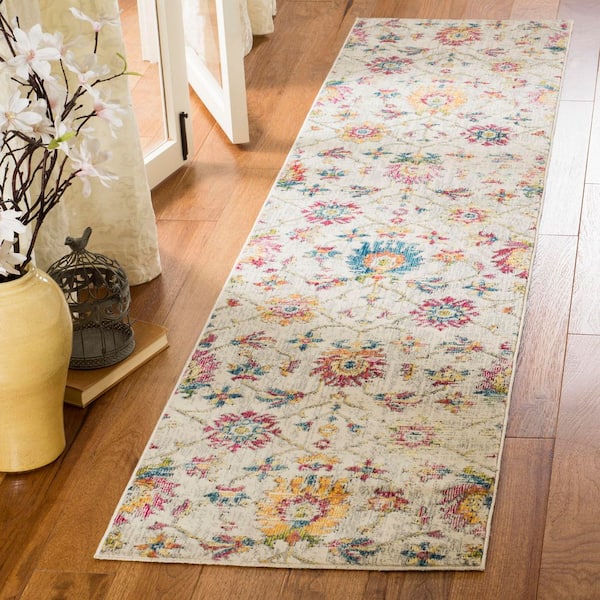 Merlot 2 ft. x 8 ft. Cream/Multi Distressed Floral Runner Rug