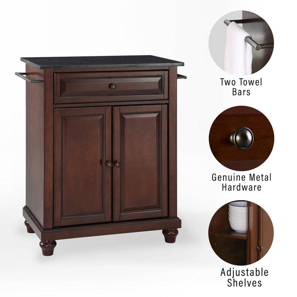 Vintage Mahogany Cambridge Kitchen Island with Black Granite Top