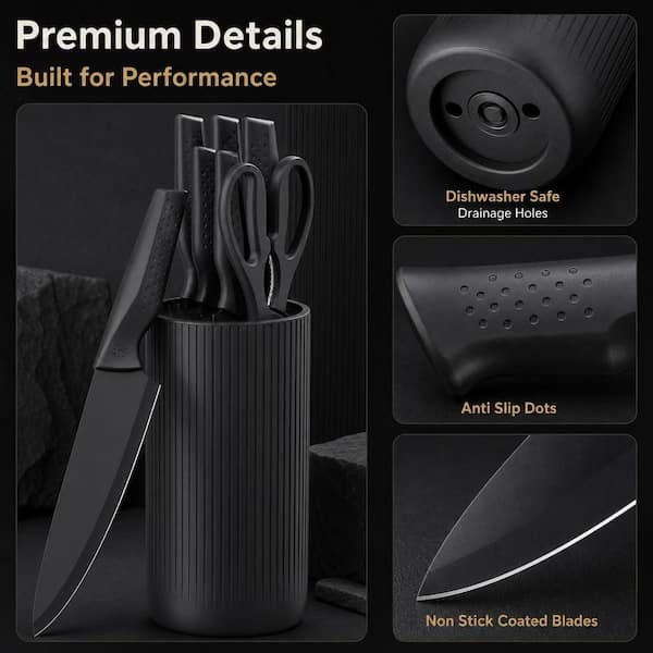Numhew 6-Piece Knives Set for Kitchen with Universal Knife Block