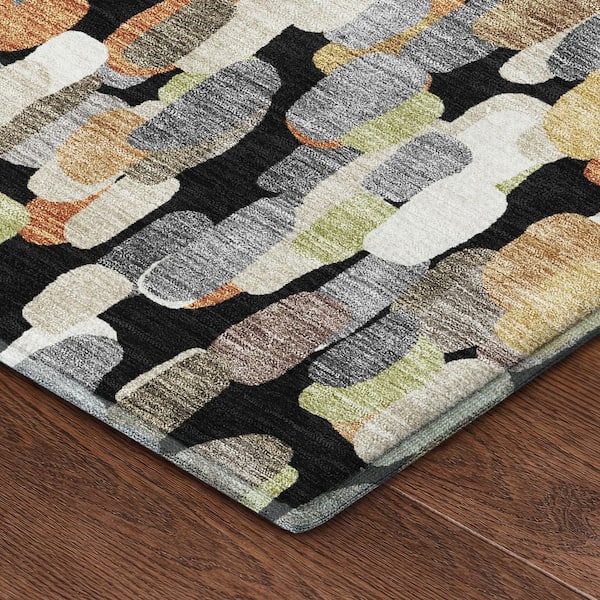 Mayfield Premium Machine Washable Abstract AMF2451 Black 8 ft. x 10 ft. Area Rug