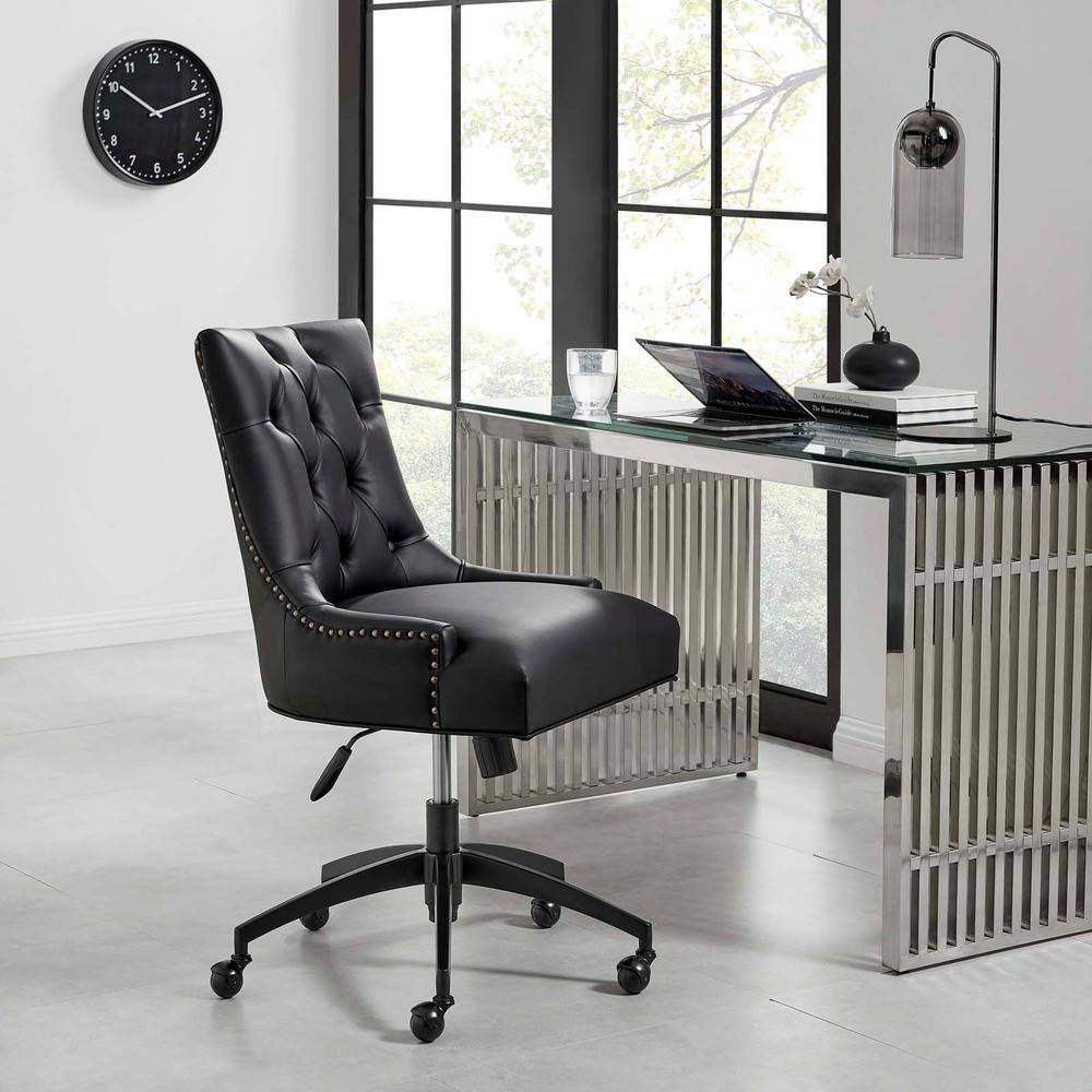 Vintage Glam Deco Black Vegan Leather Swivel Office Chair