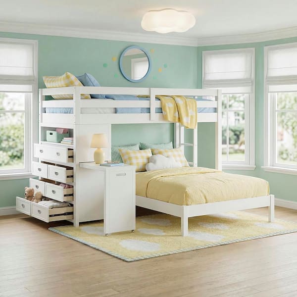 bunk bed and dresser Twin Mid Loft with Stairs 2 Dressers Maxtrix Kids Effortlessly store clothing Lazzara Eliza White Twin Over