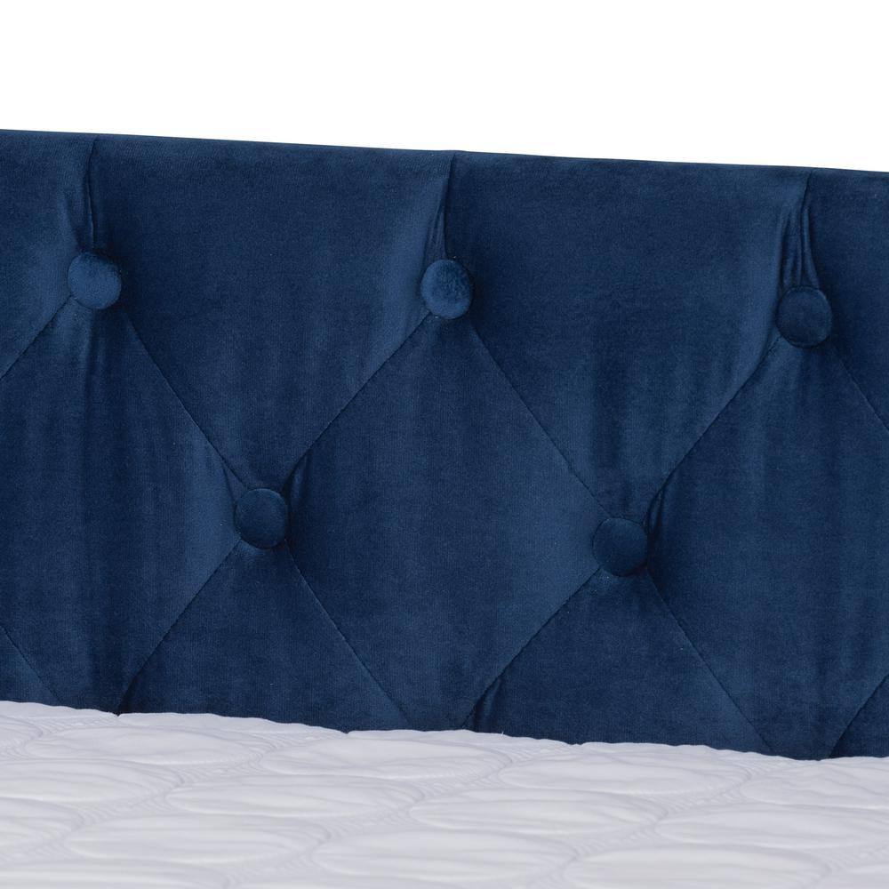 Navy Blue Velvet Queen Daybed with Nailhead Trim and Trundle