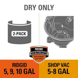 High-Eff. Wet Dry Vacuum Dry Pick-up Only Dust Bags for Select 5-10 Gallon RIDGID Vacs, except HD0600, Size B (2-Pack)