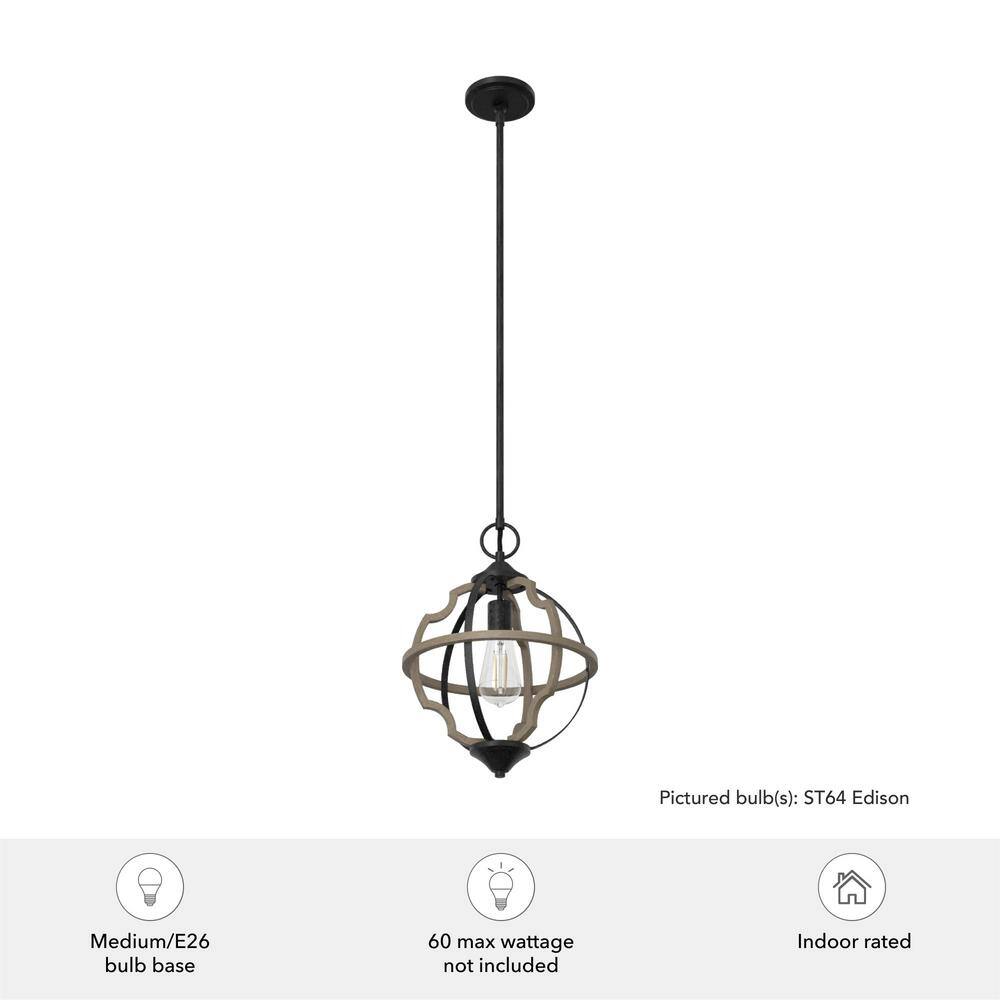 French Oak Rustic Iron 16.75" Transitional Mini Pendant Light