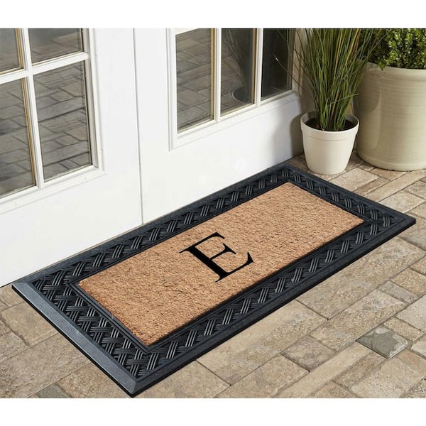 A1 Home Collections A1hc Markham Picture Frame Black/Beige 30 in. x 60 in. Coir and Rubber Flocked Large Outdoor Monogrammed G Door Mat