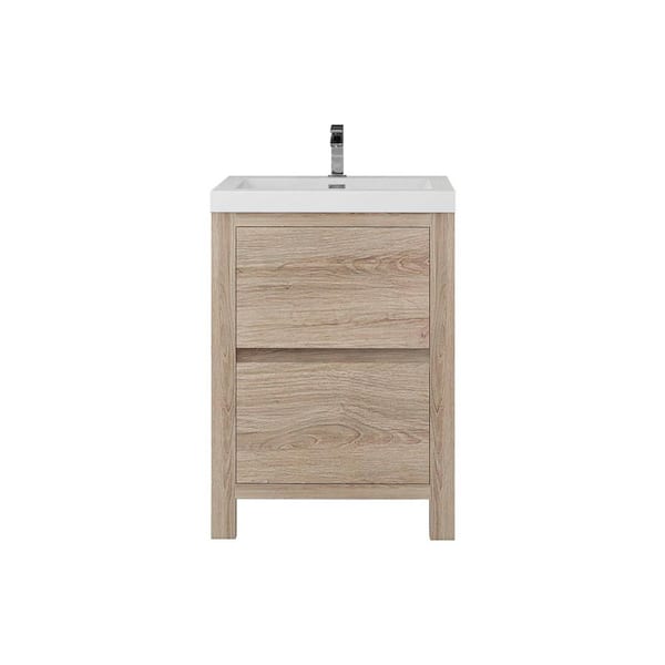 Louis 24 in. W x 20 in. D x 35 in. H Single Sink Freestanding Bath Vanity in White Oak with White Acrylic Top