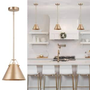 Modern Gold Pendant Light with Metal Bell Shade, Glam Hanging Light for Kitchen Island Living & Dining Room Corner Table