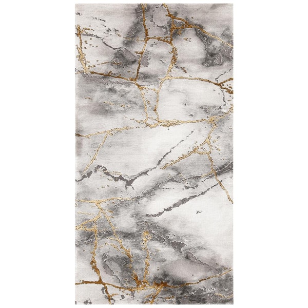 SAFAVIEH Craft Gray/Gold Doormat 2 ft. x 3 ft. Distressed Abstract Area Rug